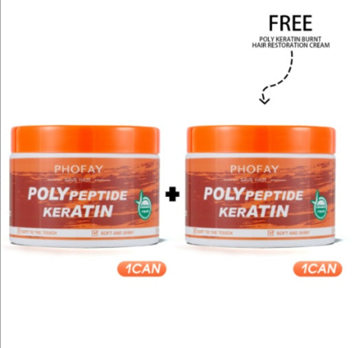 Velorian Collection Phofay Poly Keratin Burnt Hair Restoration Cream jar with label and open lid, showcasing its hair care formula.