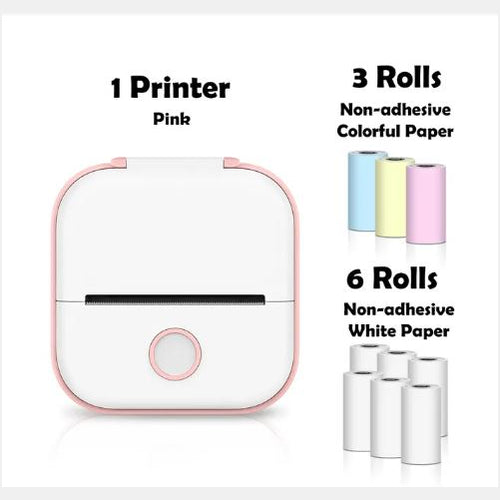 Velorian Collection portable mini thermal label printer with Bluetooth, showing printed labels and compact design for home or student use.
