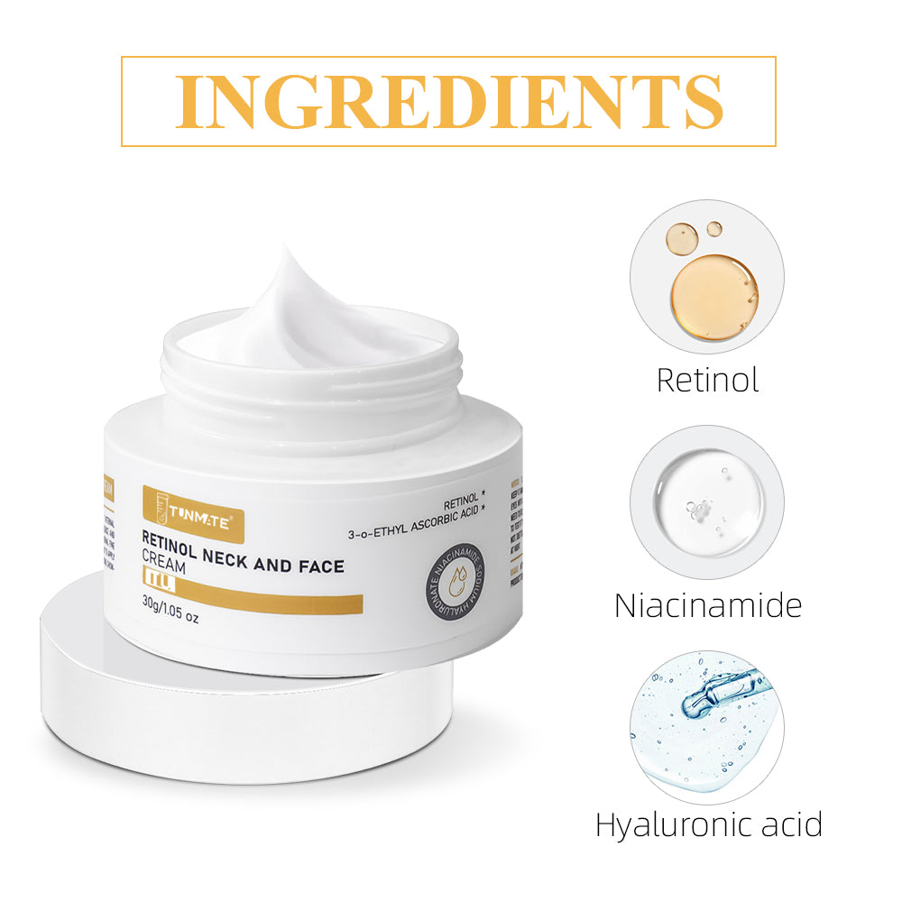 Velorian Collection Tunmate Retinol Neck and Face Cream 30g jar showing smooth cream inside a white container.