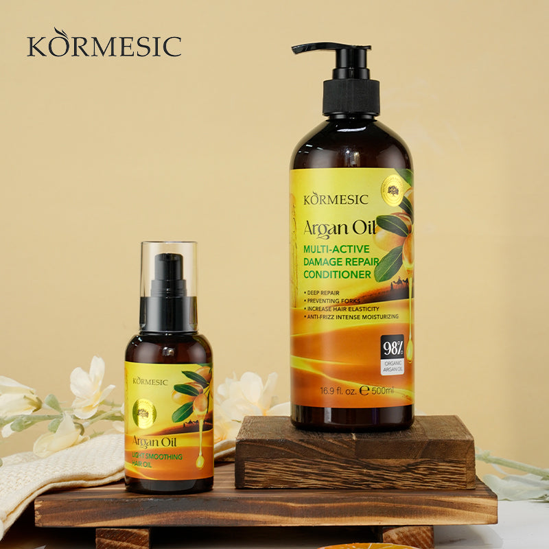 Velorian Collection KORMESIC Moroccan Argan Oil bottle for smooth, lightweight hair care in 110ml size.