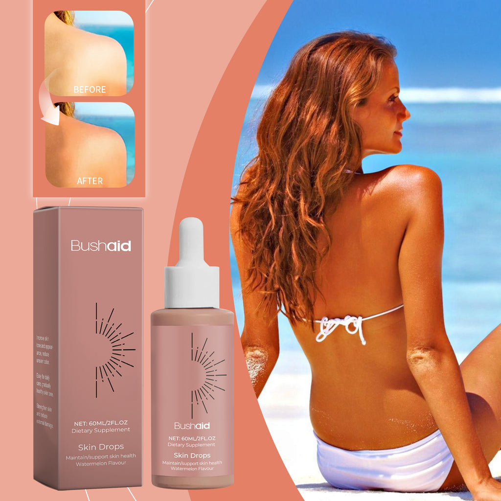 Velorian Collection Natural Sunless Tanning Drops for oral use, health care product with droplet bottle on white background.
