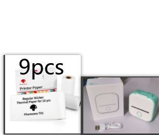 Velorian Collection portable mini thermal label printer for home or student use, Bluetooth-compatible with printed labels visible.