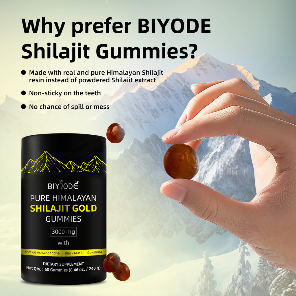 Velorian Collection Gold Shilajit Gummies bottle, health care supplement in a clear plastic bottle with colorful gummies visible.