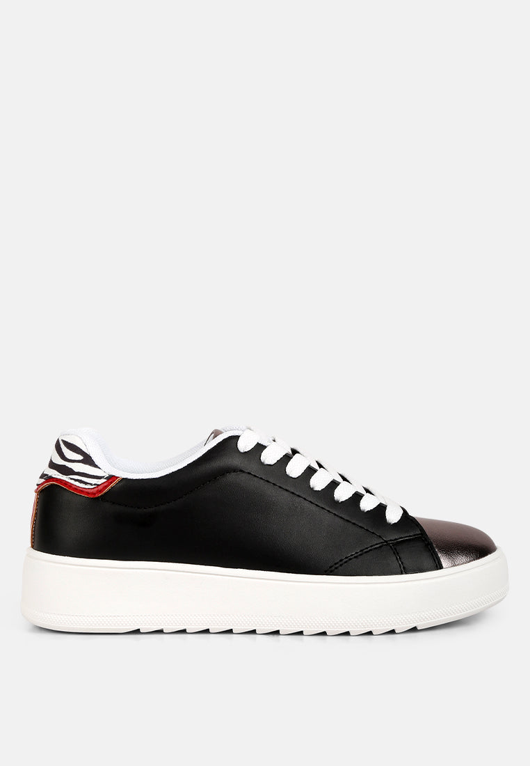 Black Dory Metallic Accent Sneakers by London Rag showing metallic details and stylish design on a flat surface.