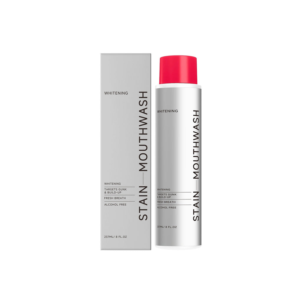 Velorian Collection stain-removing whitening mouthwash in 237ml bottle, showing the product and label for oral health care.