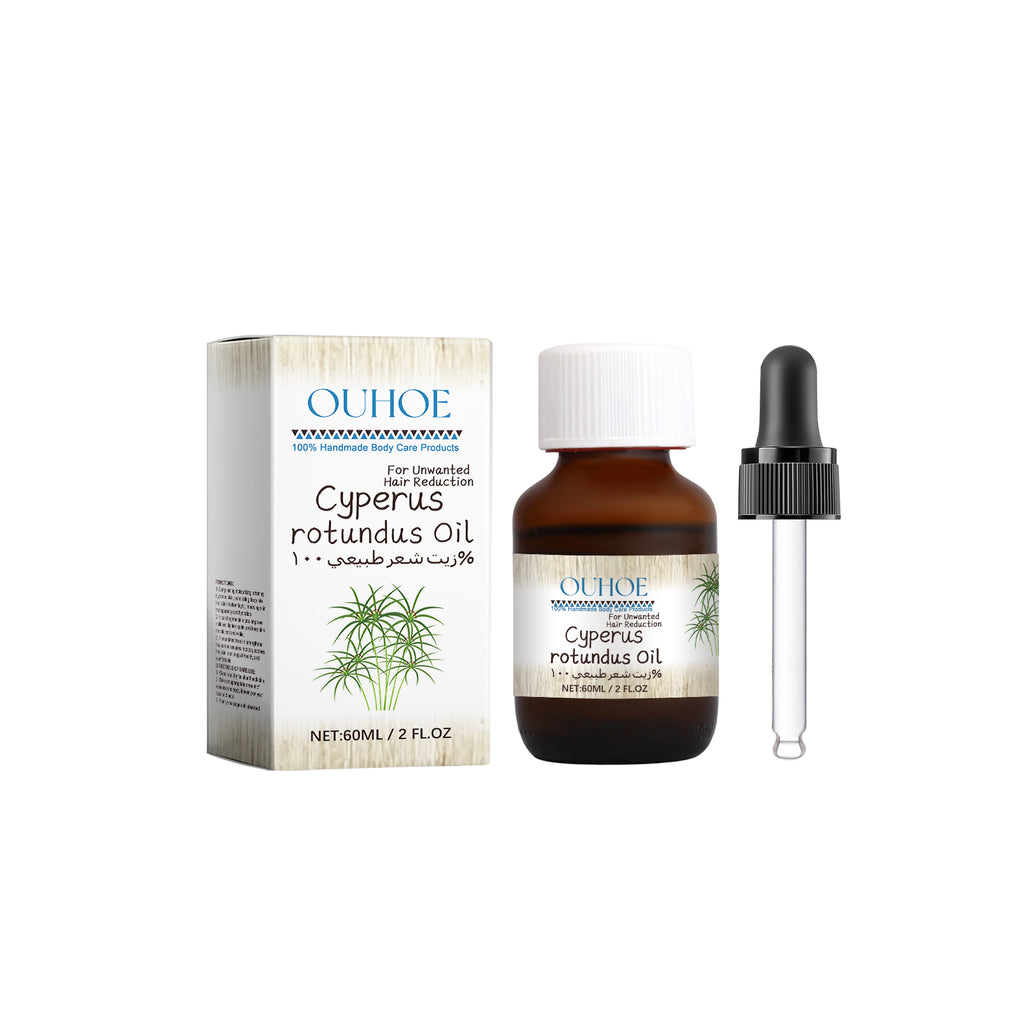 Velorian Collection Cyperus Hair Removal Care Oil bottle, health care product with a sleek design and clear label.