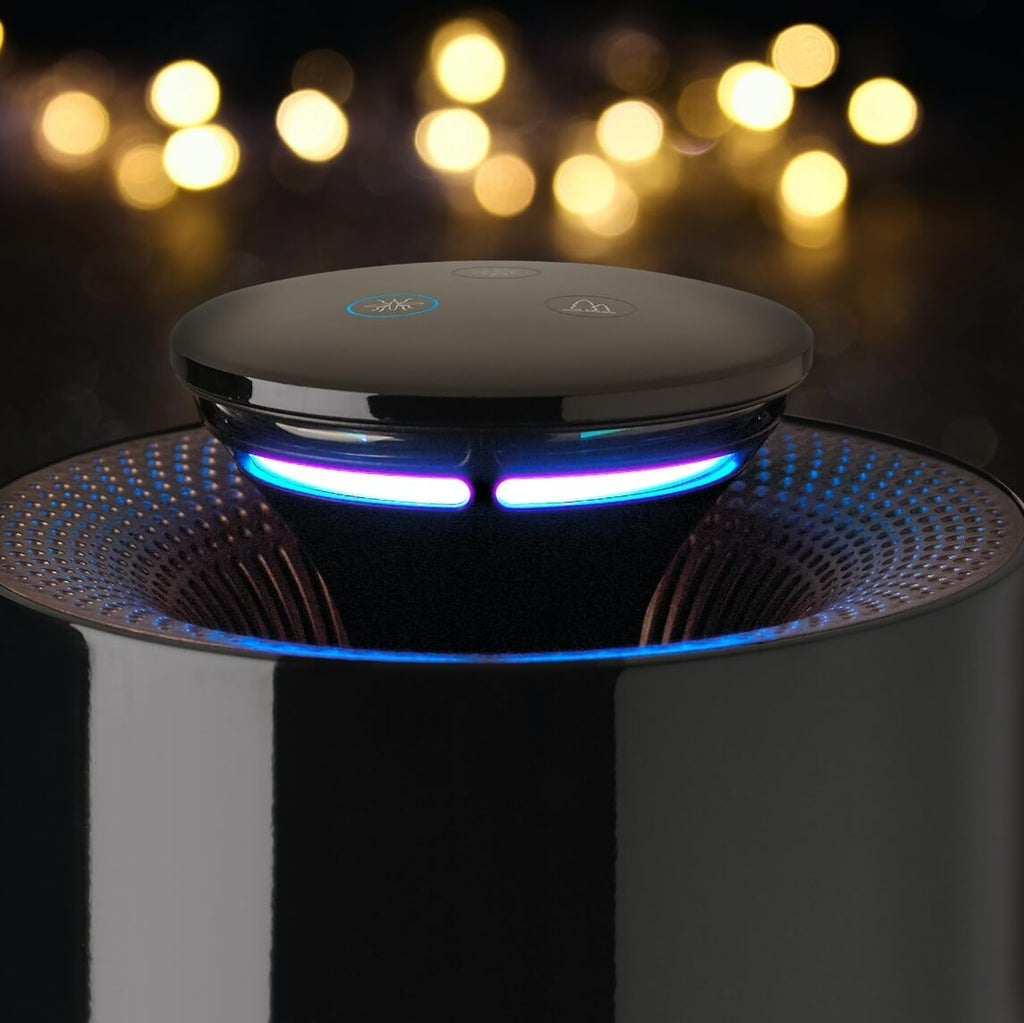 Hugo 3-in-1 air purifier in black, featuring mosquito trap and air sterilizer functions, designed for clean indoor air.