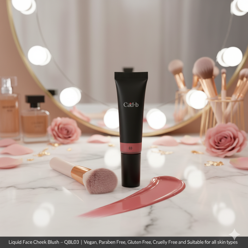 Cad B Liquid Face Cheek Blush in Pinch, vegan, gluten-free, cruelty-free, suitable for all skin types, in a liquid blush bottle.
