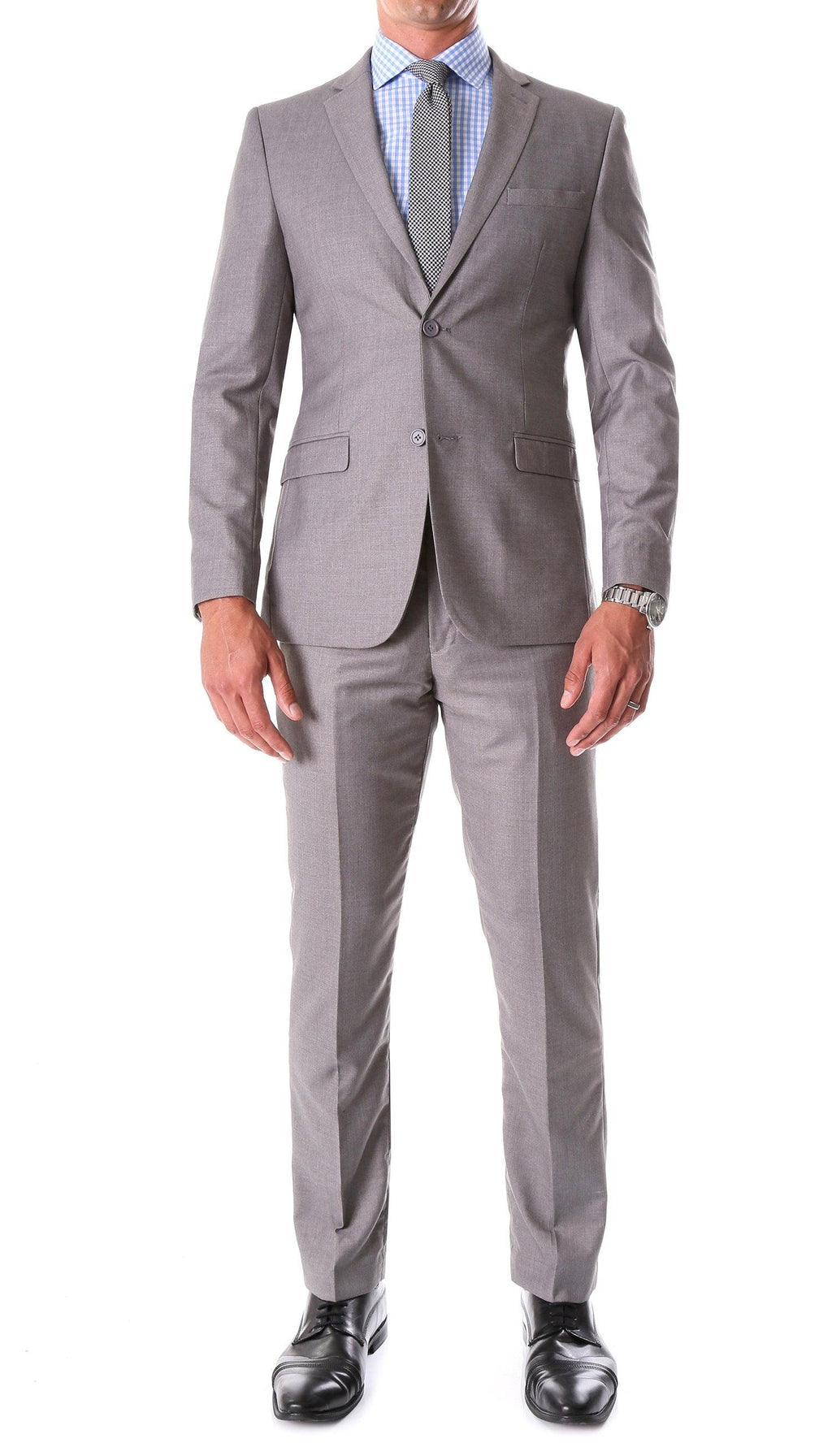Ferrecci Oslo grey notch lapel 2-piece slim fit suit, tailored for a sharp and modern look, shown on a mannequin.