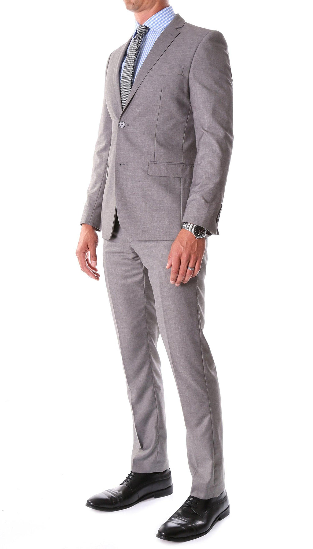 Ferrecci Oslo grey notch lapel 2-piece slim fit suit, tailored men's formal suit with modern style and sharp fit.