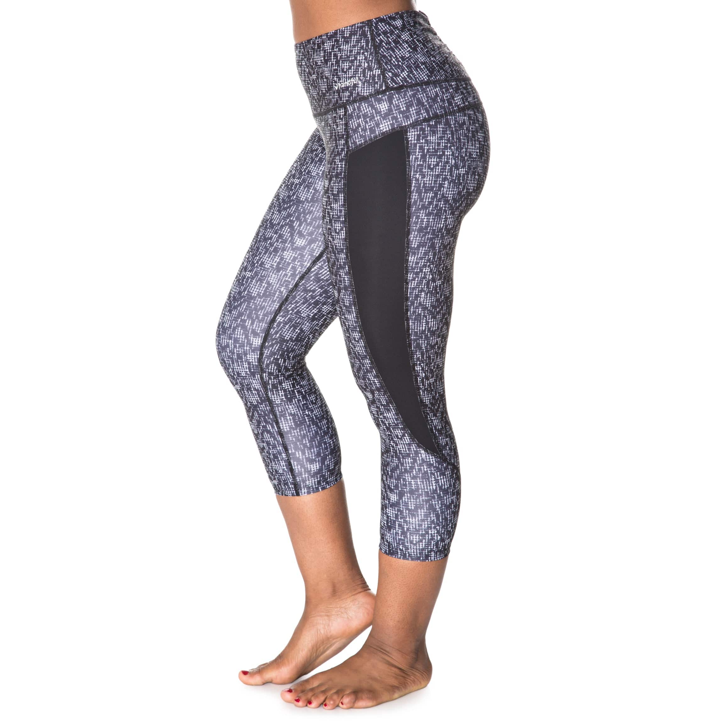 Handful high waist Capri bottoms from Off the Grid collection, shown from the side view in XS size.