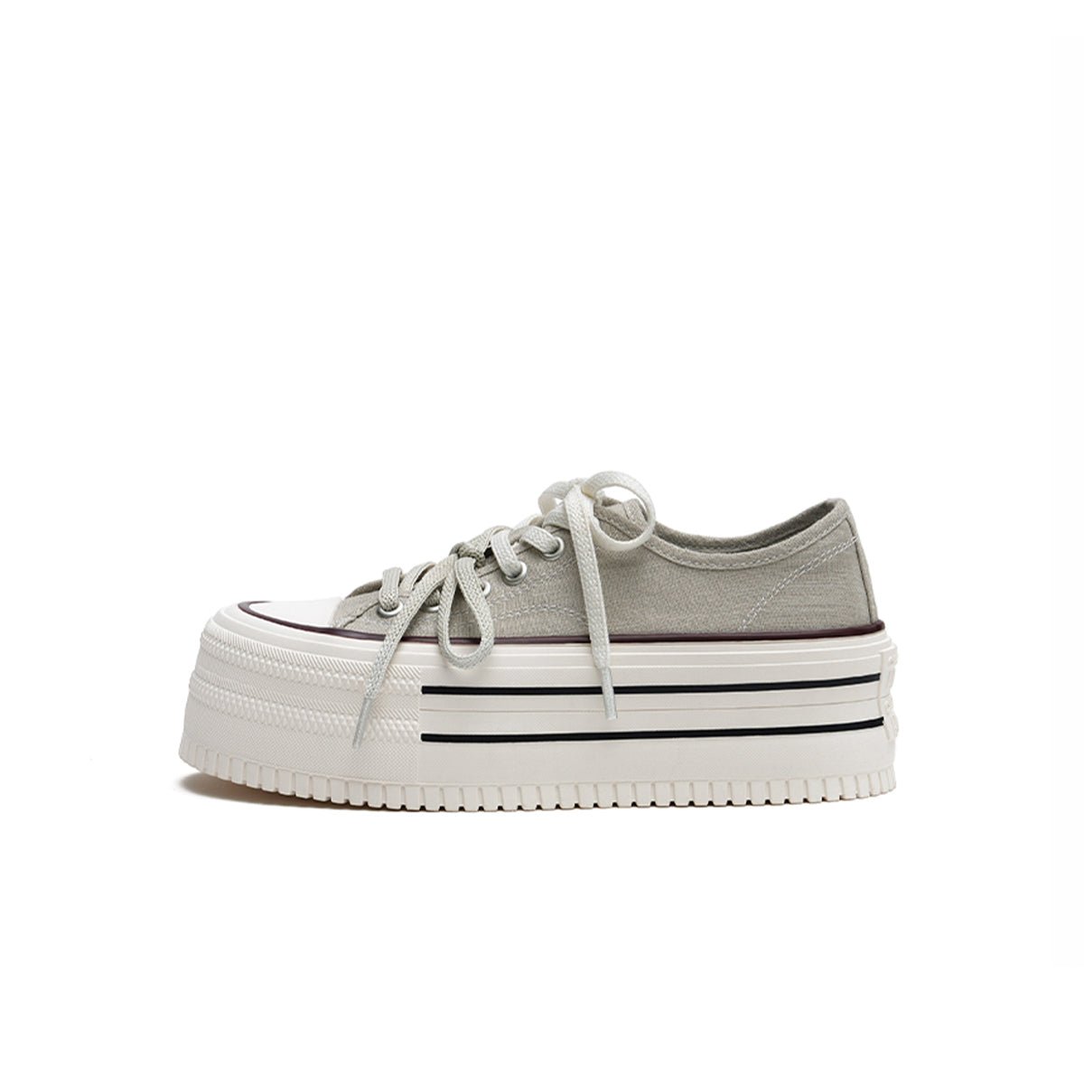 Women's Masoomake platform canvas sneakers with double stripe design and chunky sole, in beige color.